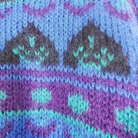 Vintage Gallagher Large Blue/Purple Geometric Cozy, Fuzzy, Knit Sweater GUC - Picture 7 of 8